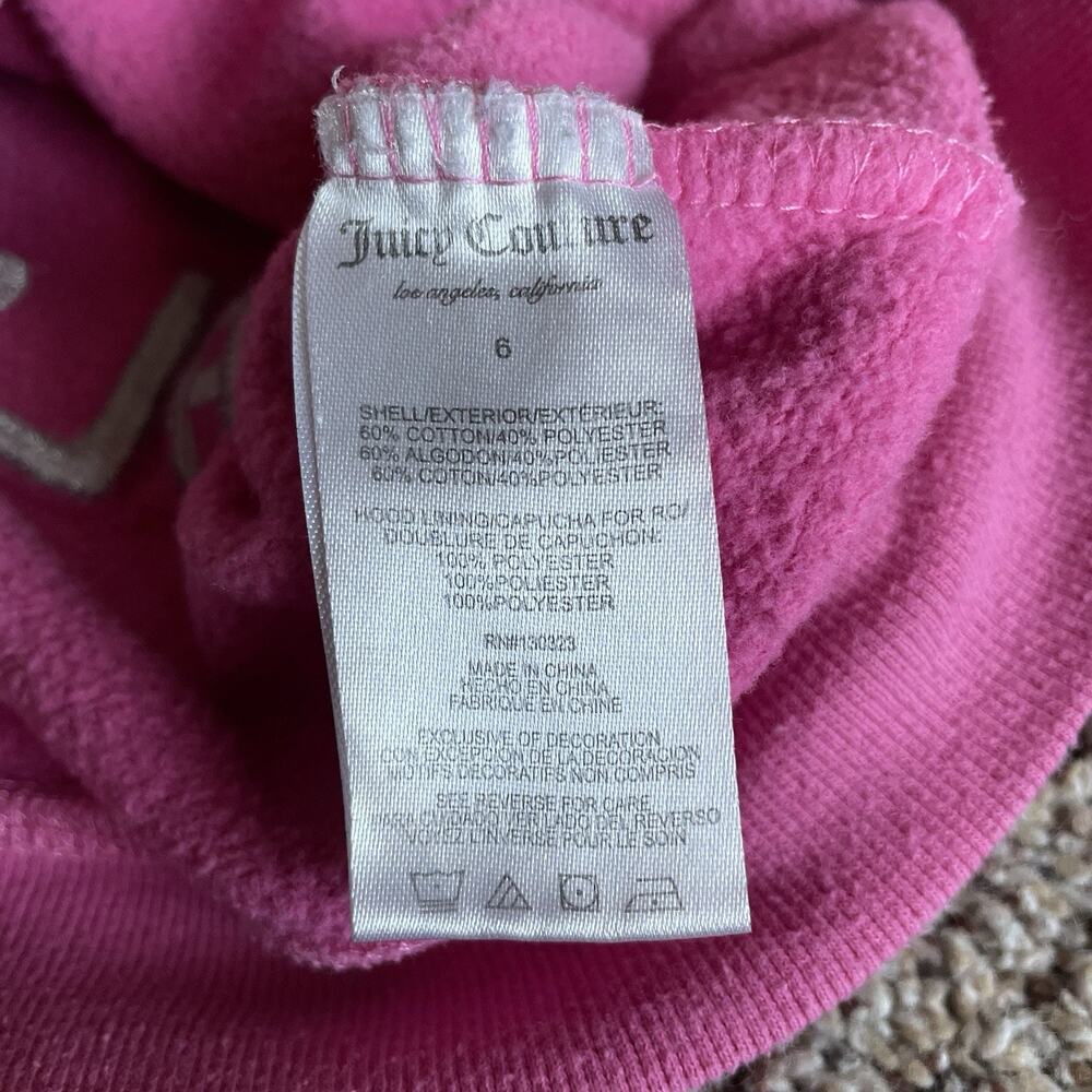 Juicy Couture Kids’ Pink Zip Up Hoodie Spellout Fuzzy Hood Size 6 Embroidered - Picture 15 of 15